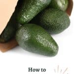 Avocados partially spilling out of a paper bag, with the text "How to Ripen Avocados in a Paper Bag" underneath.