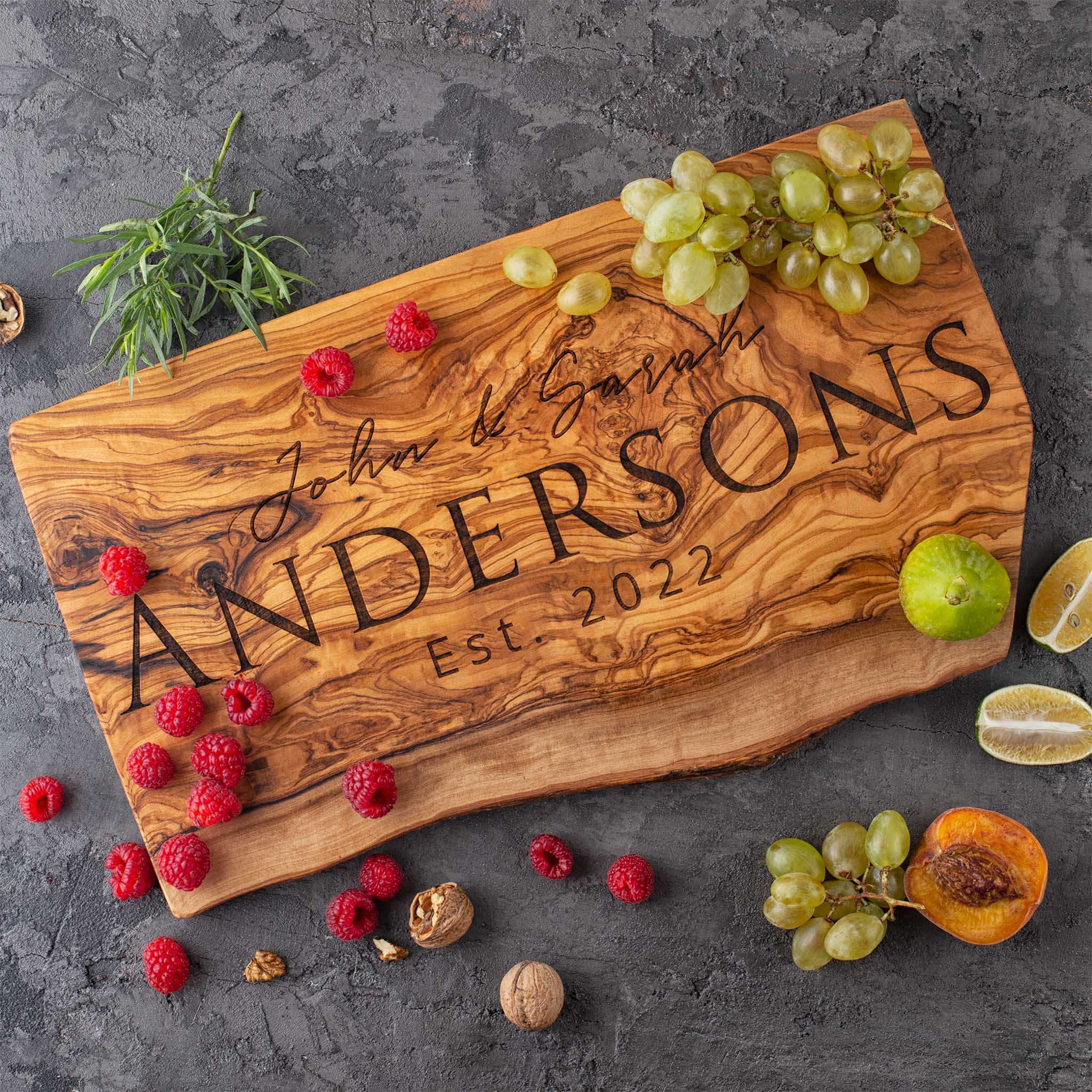 Forest Decor - Personalized Live Edge Olive Wood Cutting Board