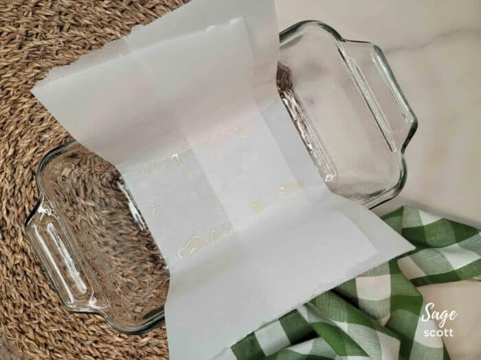 Greased Loaf Pan with Parchment Paper Handles