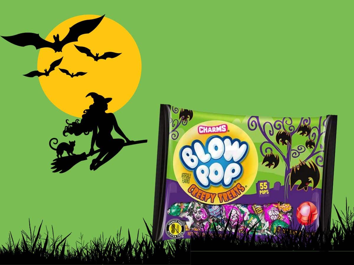 A bag of Charms Blow Pop candy for Halloween.