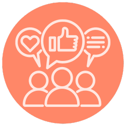 A social media icon with people talking with speech bubbles.