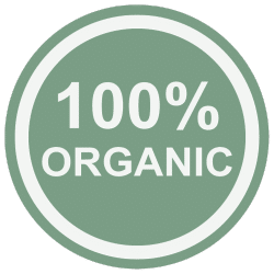 The 100 % organic logo on a green background.