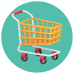 A shopping cart icon on a turquoise background.