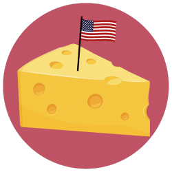 A piece of cheese with an american flag on it.