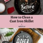 Learn how to clean a cast iron skillet with this close-up view of a pan.